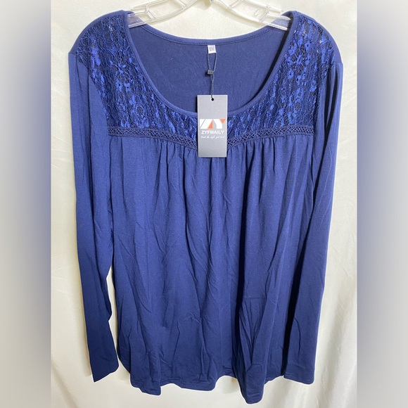 New ZYFMAILY Dark Blue with Lace Long Sleeve Top - Picture 3 of 4